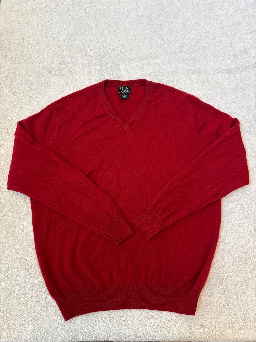 Jos. A. Bank Cashmere Men's V-Neck Sweater in Rich Red